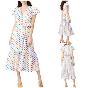 Color Me Courtney Dipping Dot Minnie Shirt Dress White Cap Sleeve Belt Size 4